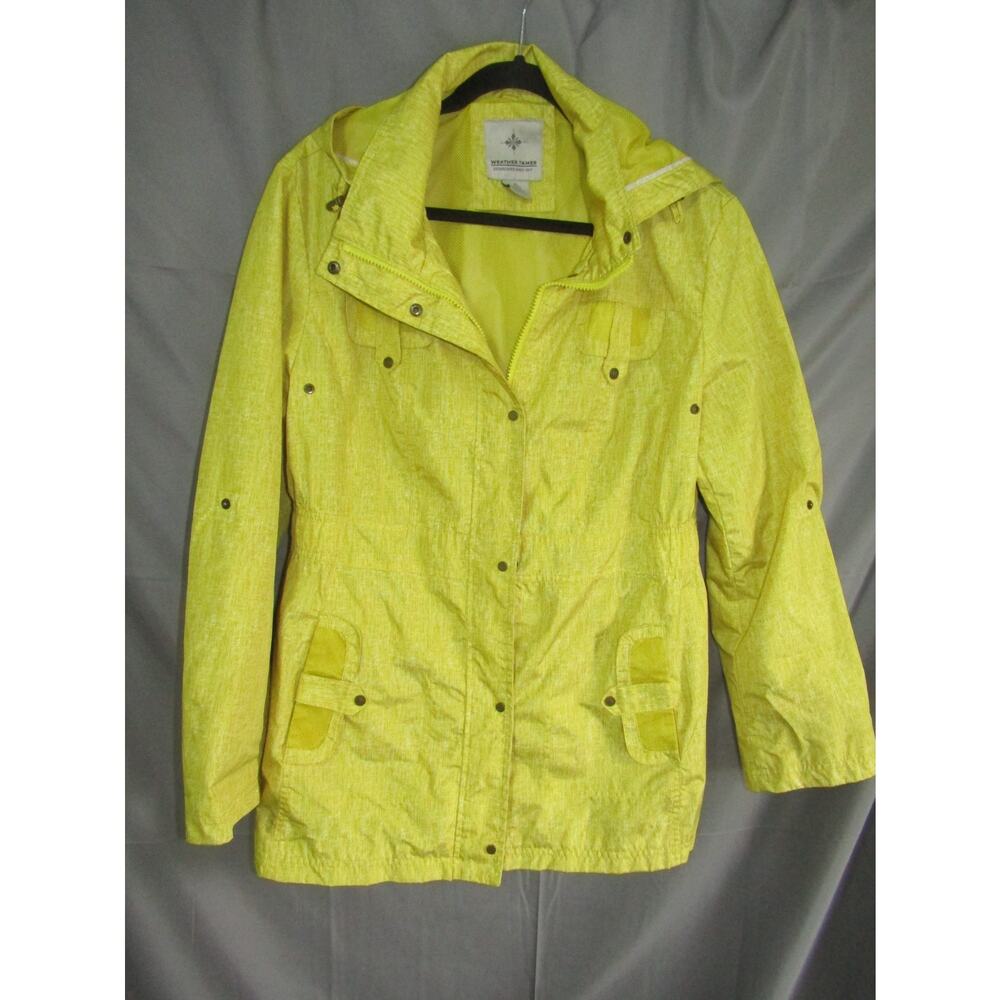 Weather Tamer Women's XL‎ Yellow Rain Jacket Hooded Lightweight Windbreaker